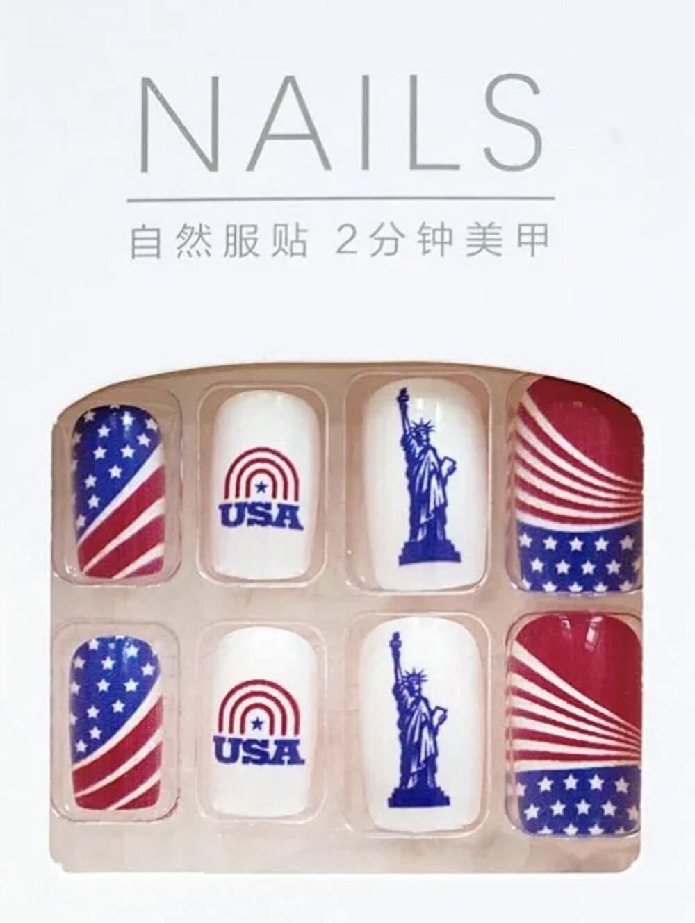 USA Patriotic Press On Nails 24 Pc American Flag Statue of Liberty